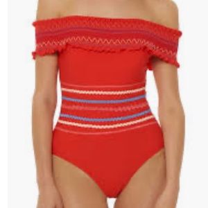 Red Carter Off-the-Shoulder One-Piece Swimsuit